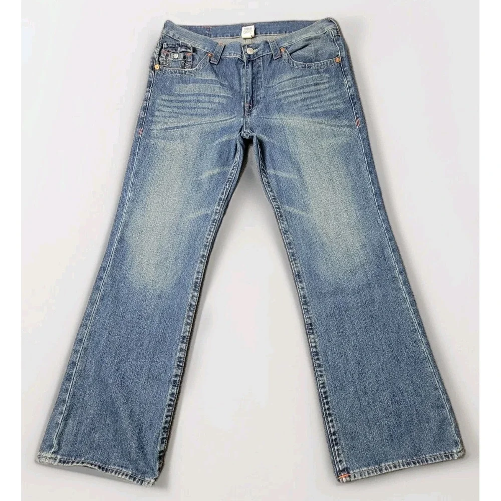 True Religion Billy Jeans Men's 40x33 Bootcut Blue‎ Denim Koi Embroidery USA